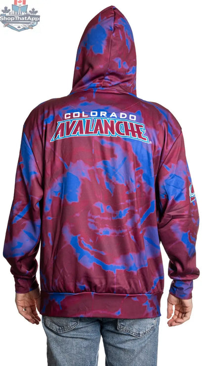 Calhoun Surf N' Skate Colorado Avalanche hoodie with vibrant sublimation design on the back, made for stylish comfort.
