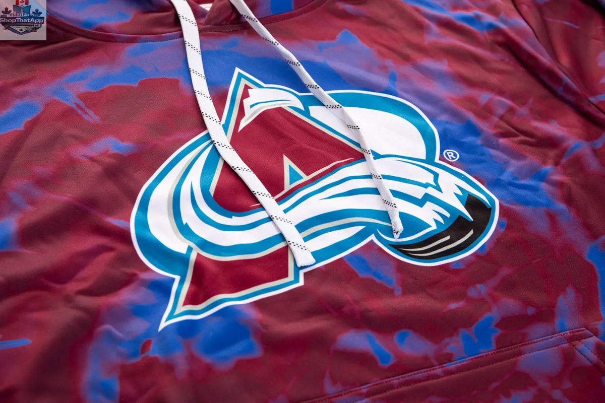 Calhoun Surf N' Skate Colorado Avalanche hoodie with vibrant sublimation design and comfortable fabric, detailed close-up image.
