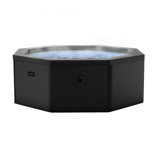 Charcoal-colored Zoppinh Wave Como 6-person eco foam hot tub with octagon shape and built-in integrated heater, ready for relaxation.