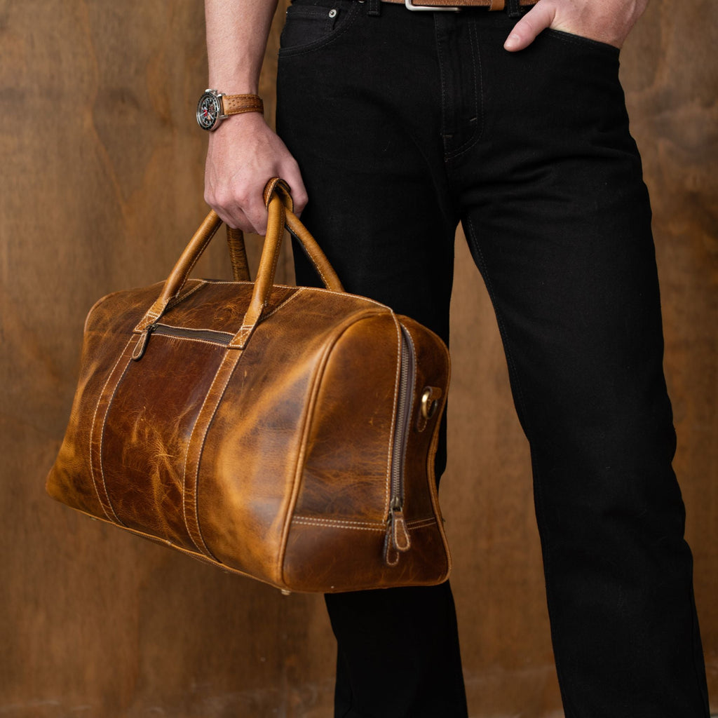 The Wayfarer Bag - Cognac Classic Full-Grain Leather Duffle Bag - Www.Shopthatapp.ca