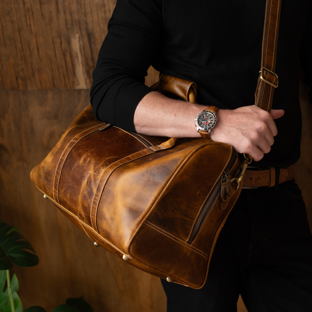 The Wayfarer Bag - Cognac Classic Full-Grain Leather Duffle Bag - Www.Shopthatapp.ca