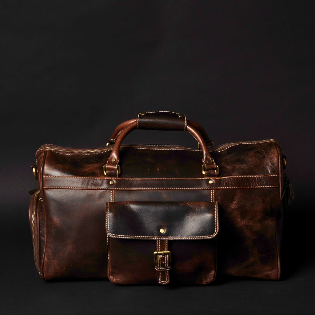 The Voyager Duffle - Brown Full-Grain Distressed Leather Duffle Bag - Www.Shopthatapp.ca