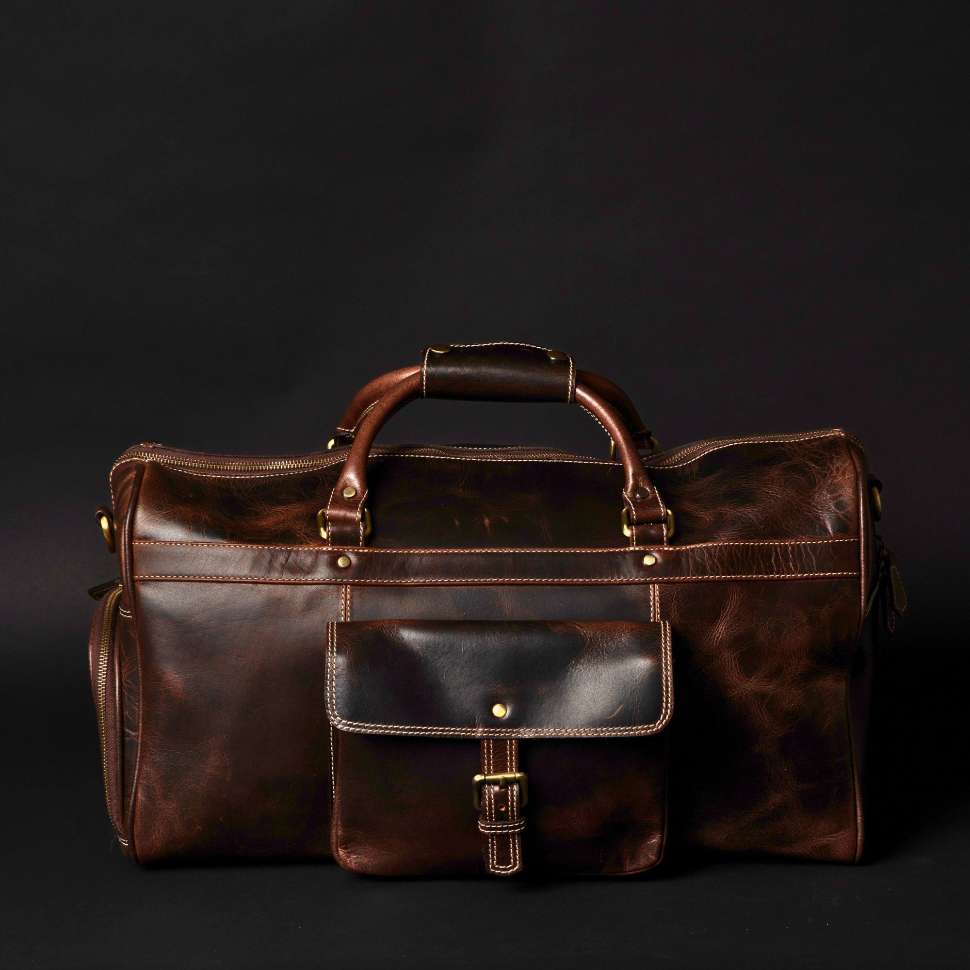 The Voyager Duffle - Brown Full-Grain Distressed Leather Duffle Bag - Www.Shopthatapp.ca