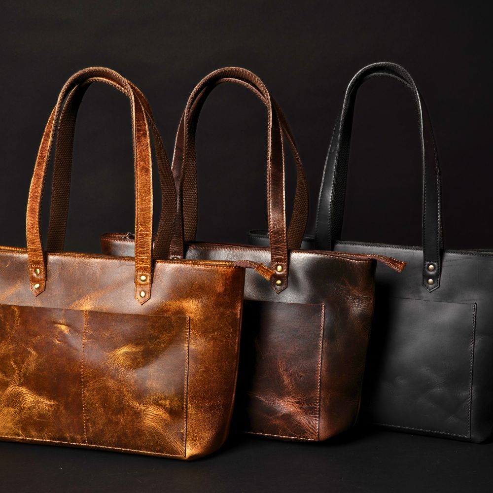 Classic Brown Leather Tote Bag - Www.Shopthatapp.ca