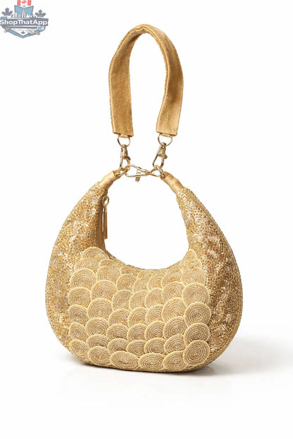 Elevate Your Style with the Gold Beaded Clutch Bag - Aurora - Shopthatapp.ca