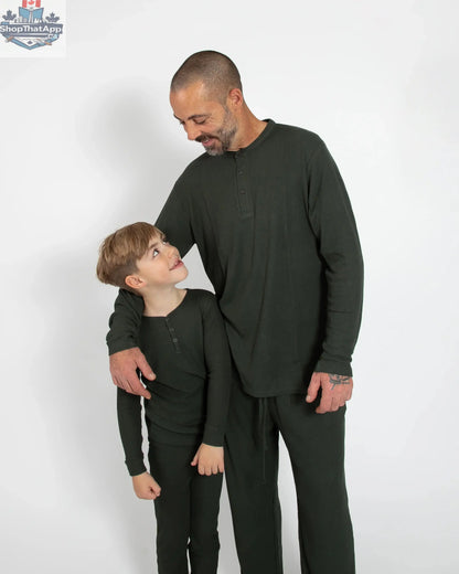 Deep Forest Green Waffle Unisex Long Pajama Set - Shopthatapp.ca