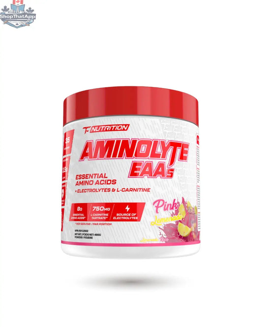 BulkBully Supplements TC Nutrition Aminolyte EAAs with electrolytes for hydration, featuring a clear container of amino acid and electrolyte blend.