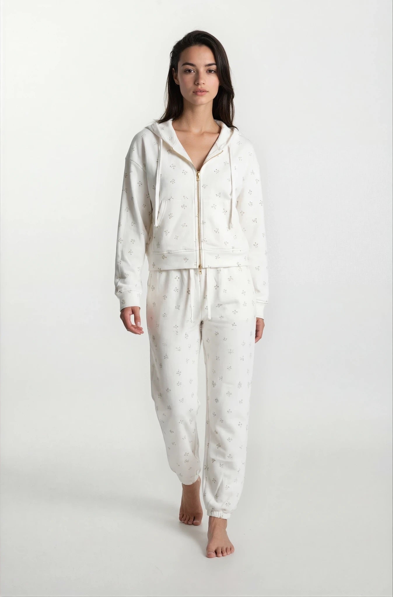 Camille Cotton Floral Zip Hoodie Jogger Set 2PC Leisure Outfit - Shopthatapp.ca