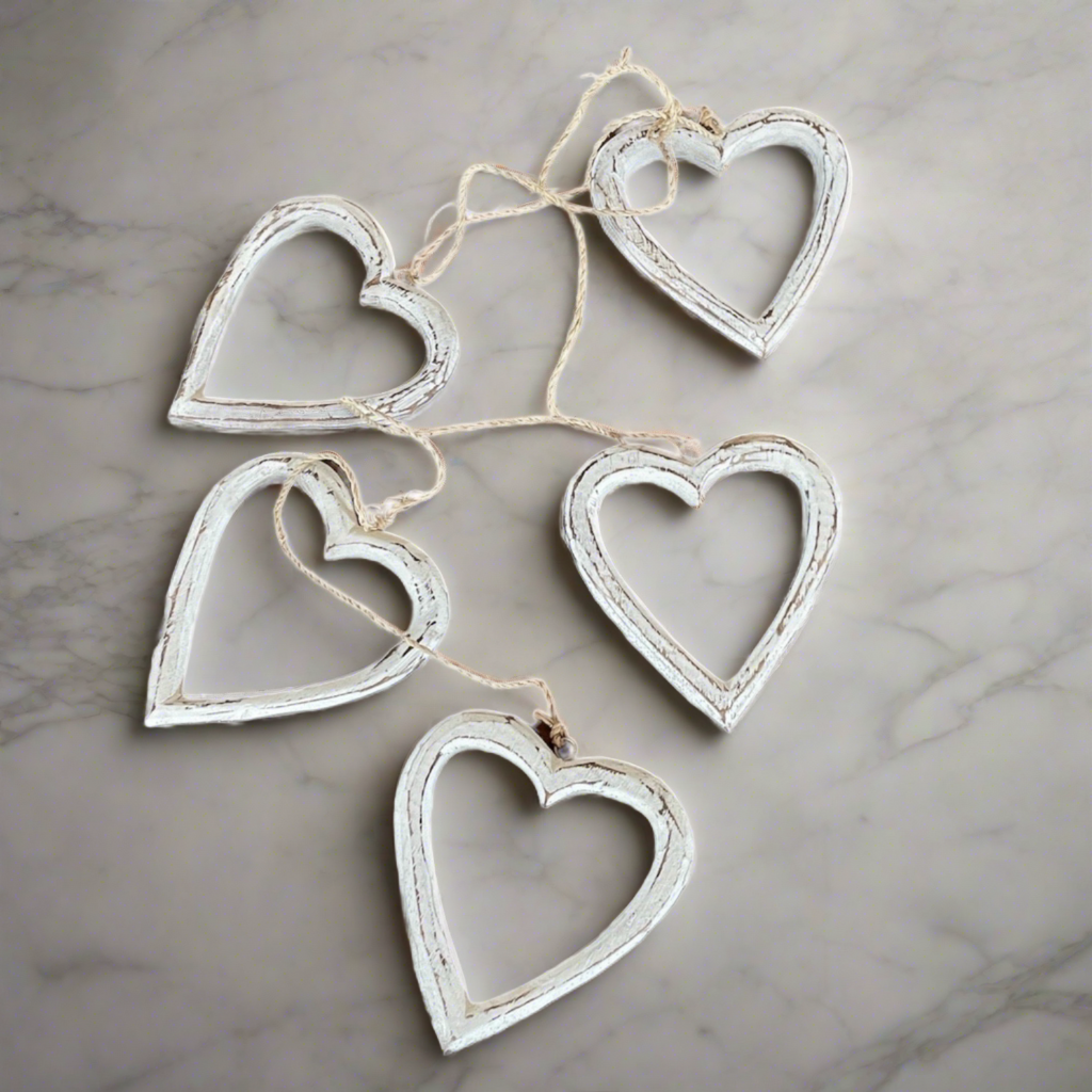 Hanging Wooden Heart Decorations - Beautiful String of Open Wooden Hearts - Shopthatapp.ca