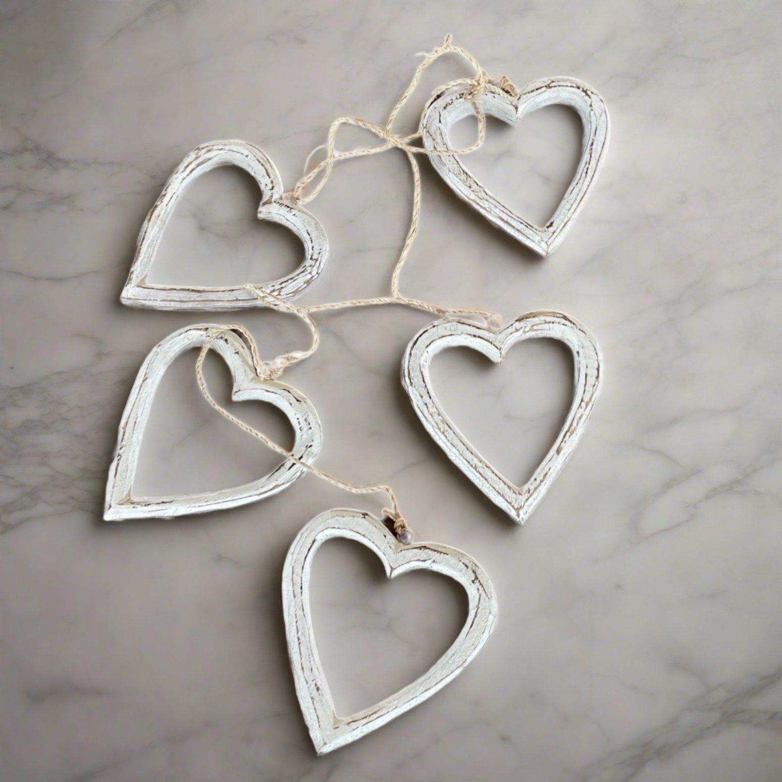 Hanging Wooden Heart Decorations - Beautiful String of Open Wooden Hearts - Shopthatapp.ca
