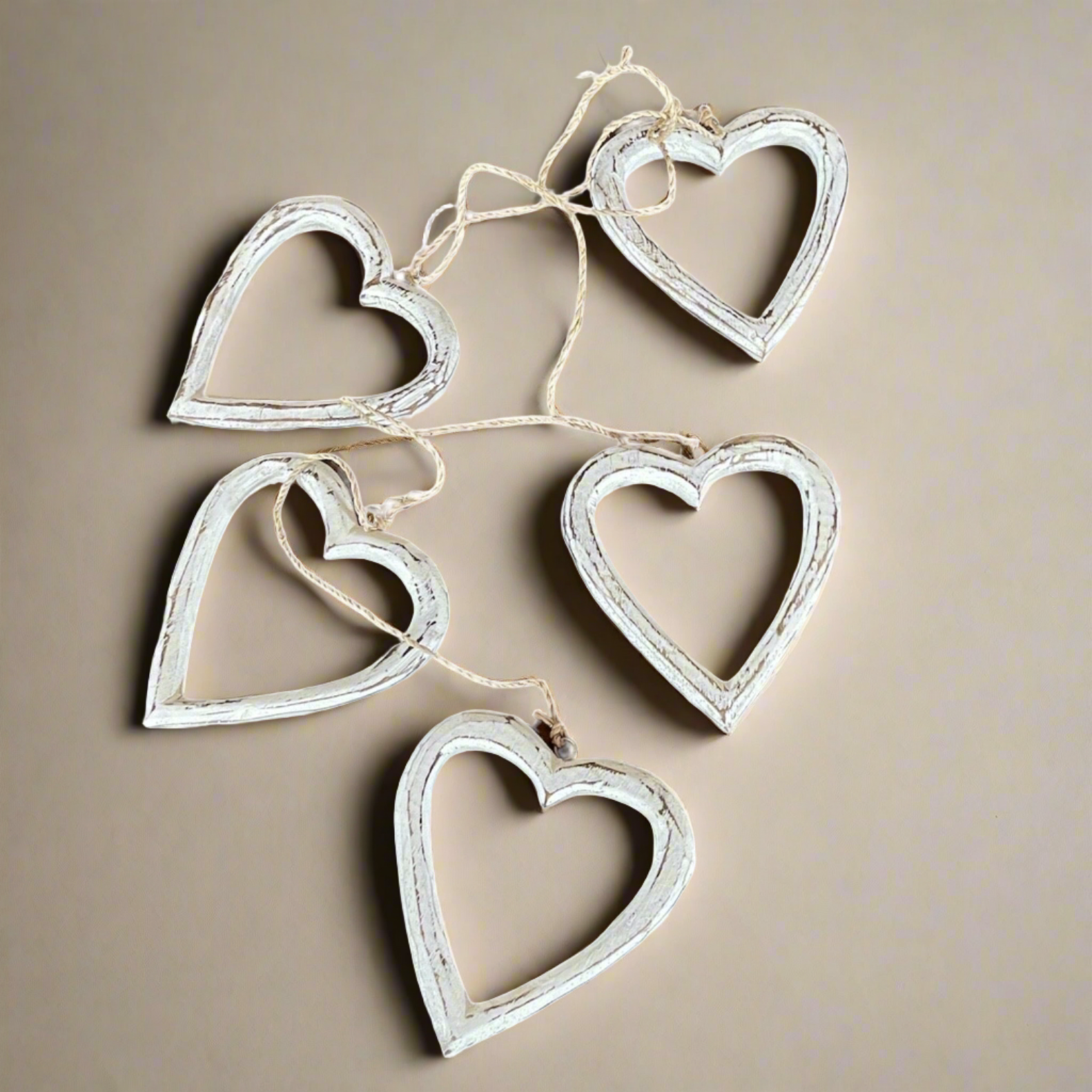 Hanging Wooden Heart Decorations - Beautiful String of Open Wooden Hearts - Shopthatapp.ca
