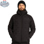 Black Dawson down jacket by Northern Sun, showing a cropped, insulated winter jacket with a hood and zipper closure.