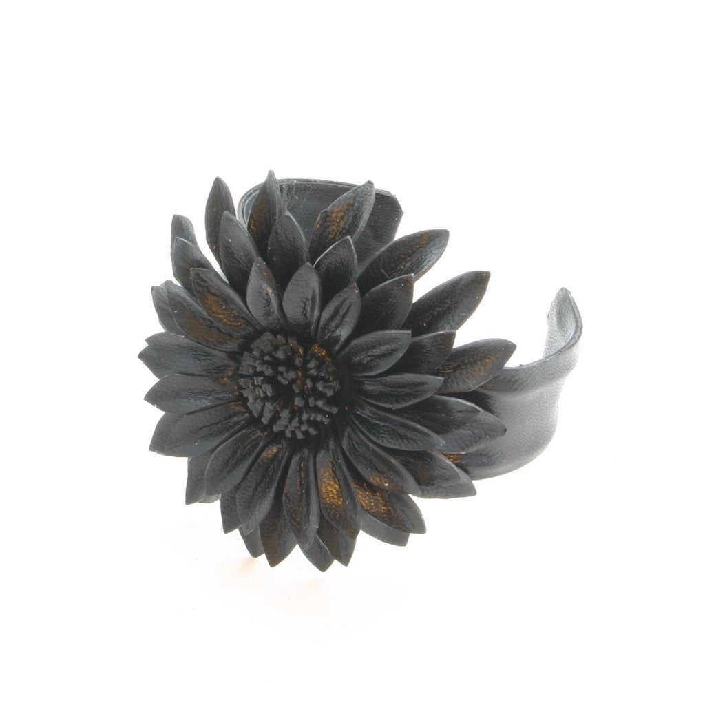 Leather Flower Cuff Bracelet - Handmade Floral Design in Genuine Leather - Shopthatapp.ca