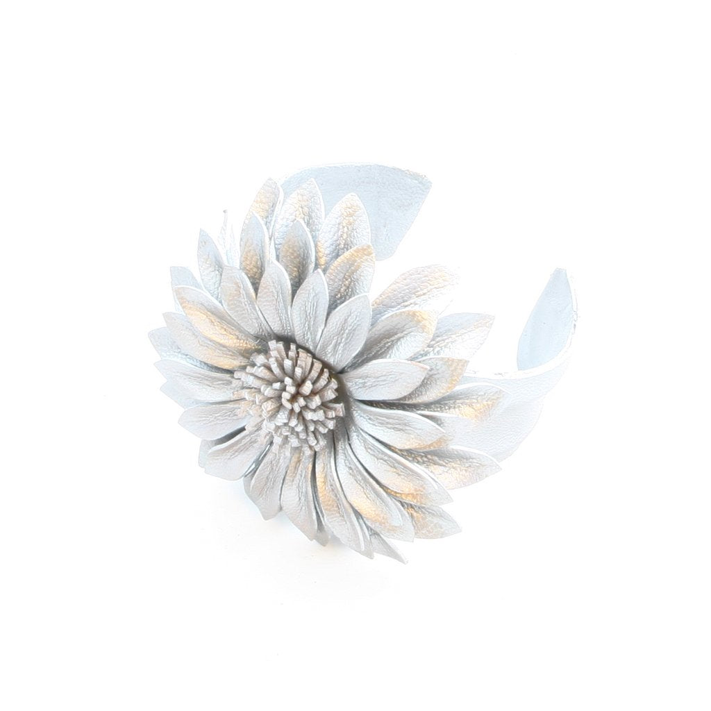 Leather Flower Cuff Bracelet - Handmade Floral Design in Genuine Leather - Shopthatapp.ca