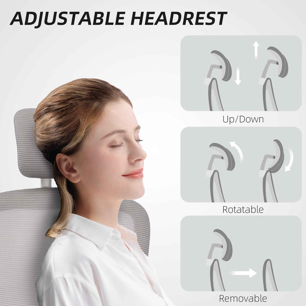 Owen Ergonomic Mesh Office Chair with High Back, Rotatable Headrest, Flip-Up Armrests and Lumbar Support-Grey
