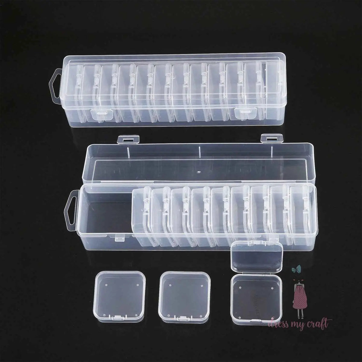 Ecstasy Crafts Dress My Craft Storage Box 12-in-1 Slimline Organizer for craft supplies, with multiple compartments visible.