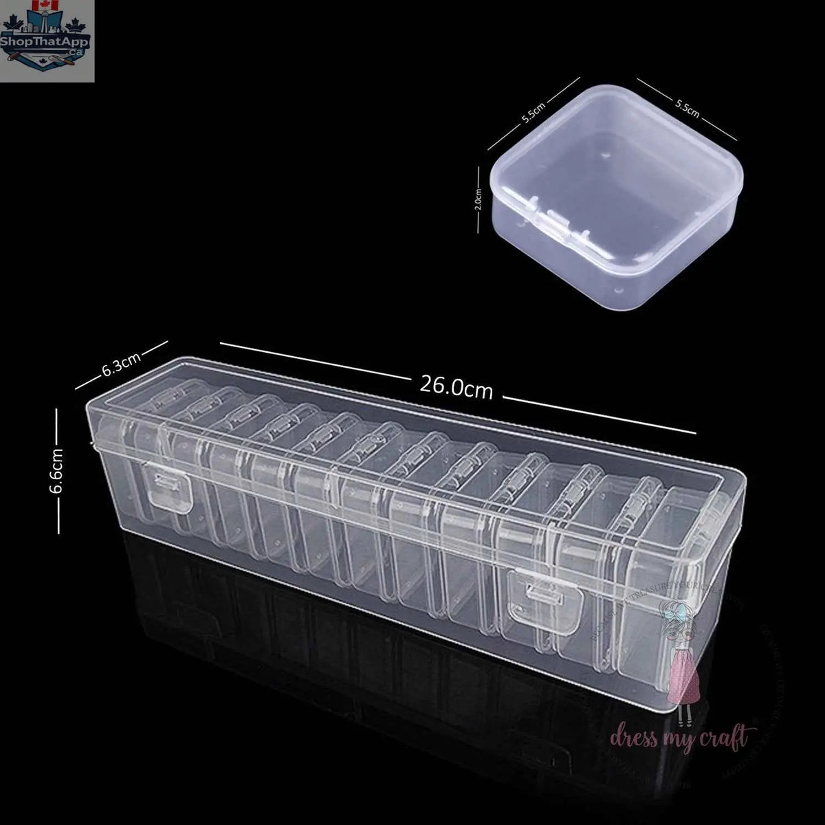 Ecstasy Crafts Dress My Craft 12-in-1 Slimline Organizer Storage Box with multiple compartments for craft supplies.