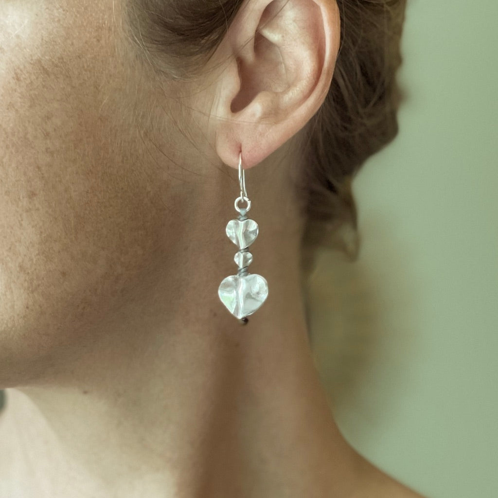 Silver Heart Drop Earrings - Elegant Double Drop Design in Silver Plate - Shopthatapp.ca