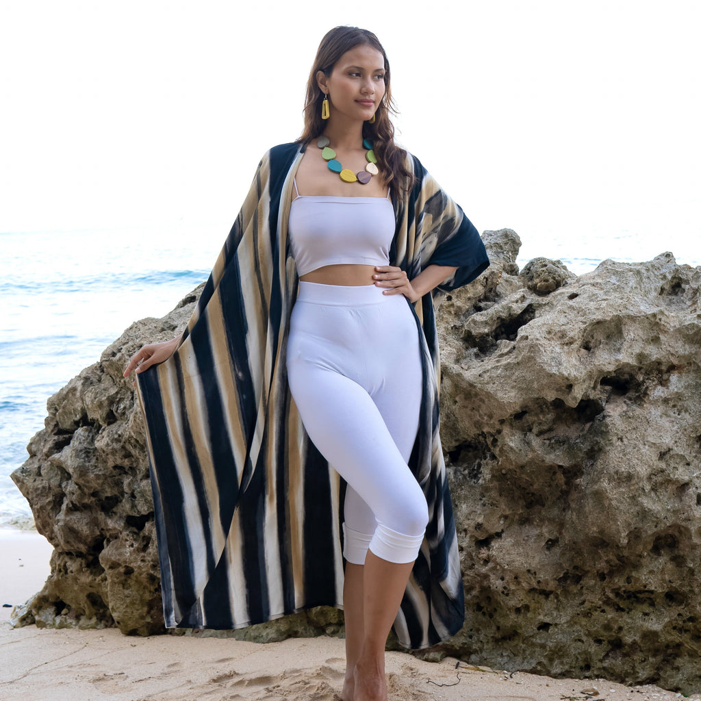Bold Abstract Tie Dye Kimono in Grey & Gold - Stylish Versatile Fashion Piece - Shopthatapp.ca