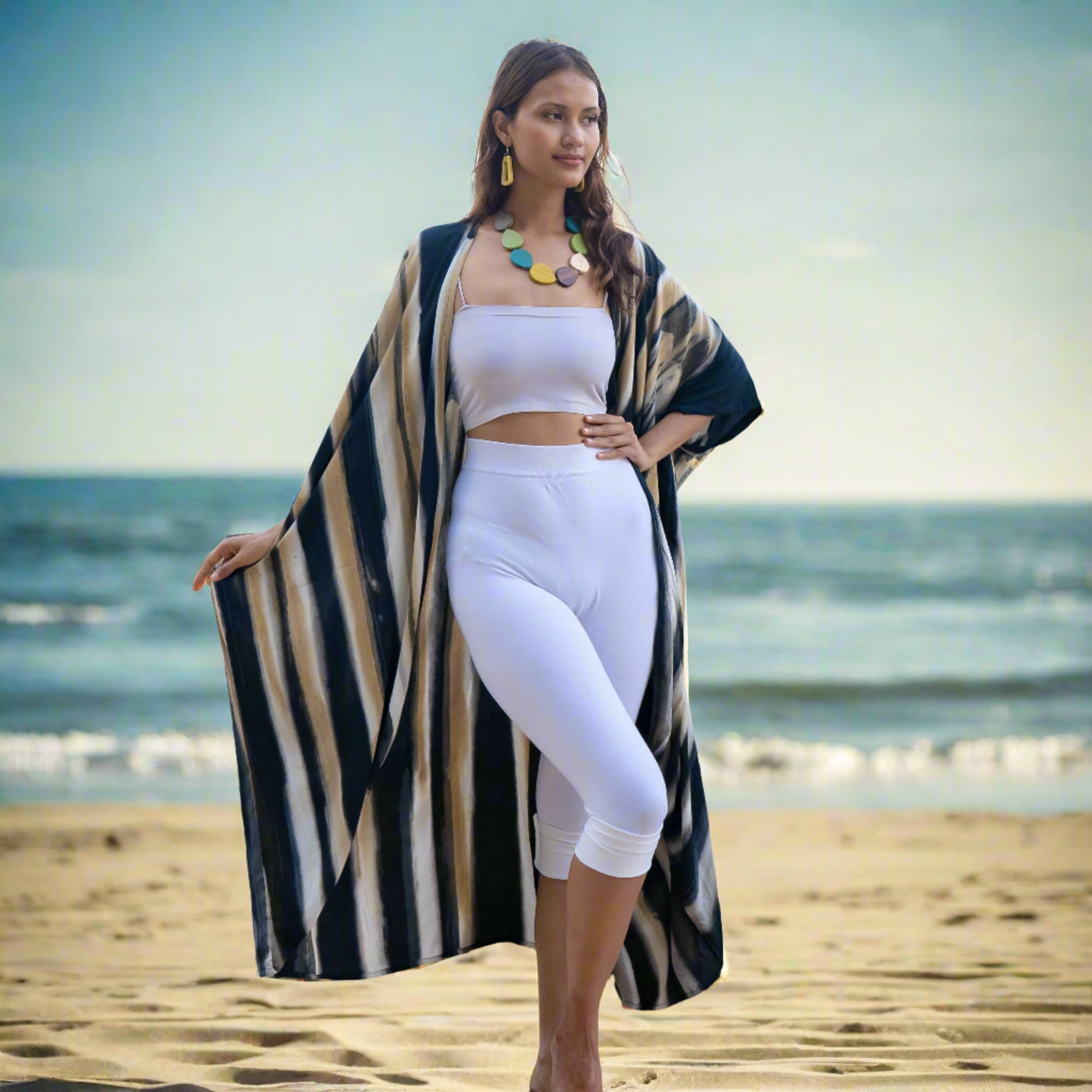 Bold Abstract Tie Dye Kimono in Grey & Gold - Stylish Versatile Fashion Piece - Shopthatapp.ca