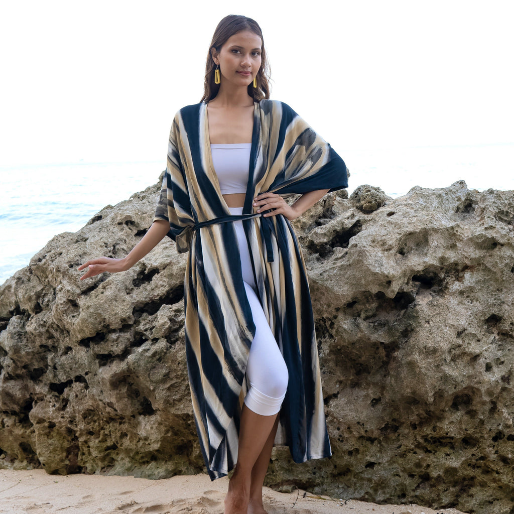 Bold Abstract Tie Dye Kimono in Grey & Gold - Stylish Versatile Fashion Piece - Shopthatapp.ca