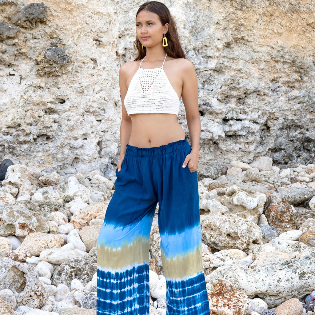 Beach Stripe Tie Dye Pants - Straight Leg Style in Navy - Shopthatapp.ca