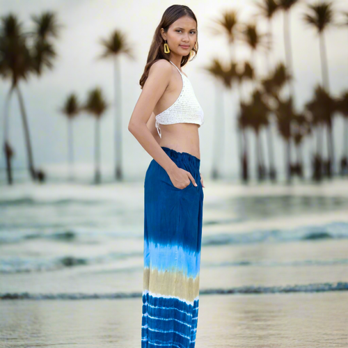 Beach Stripe Tie Dye Pants - Straight Leg Style in Navy - Shopthatapp.ca