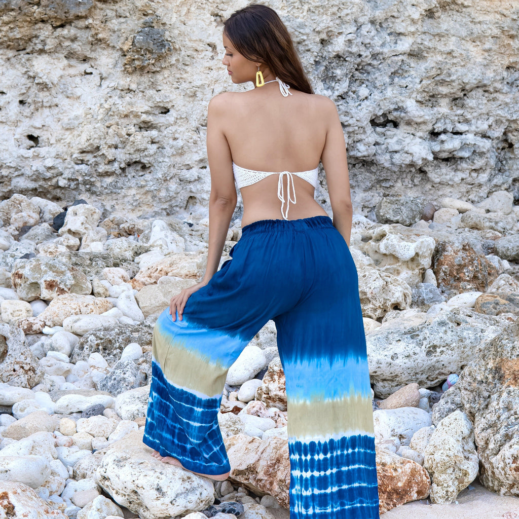 Beach Stripe Tie Dye Pants - Straight Leg Style in Navy - Shopthatapp.ca