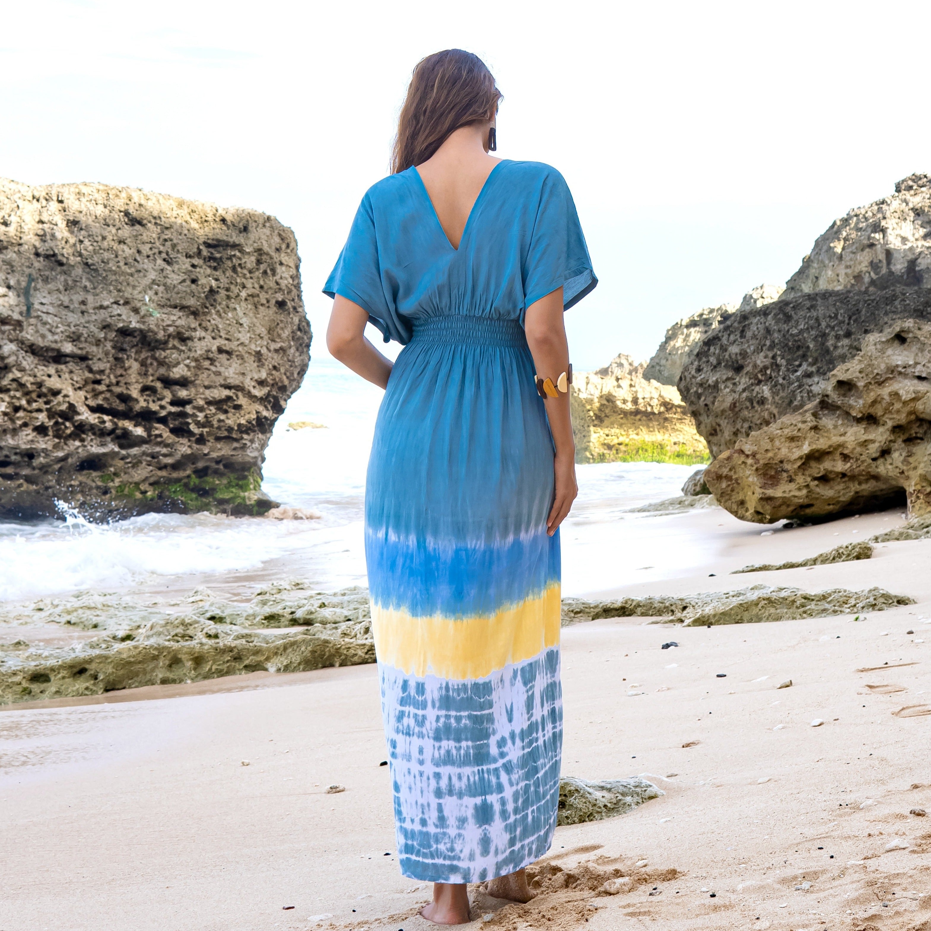 Beach Maxi Dress Grey - Tie Dye & Stripe Design for Effortless Summer Style - Shopthatapp.ca