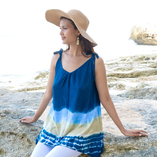 Beach Stripe Tie Dye Tank Top in Navy for Effortless Summer Style - Shopthatapp.ca