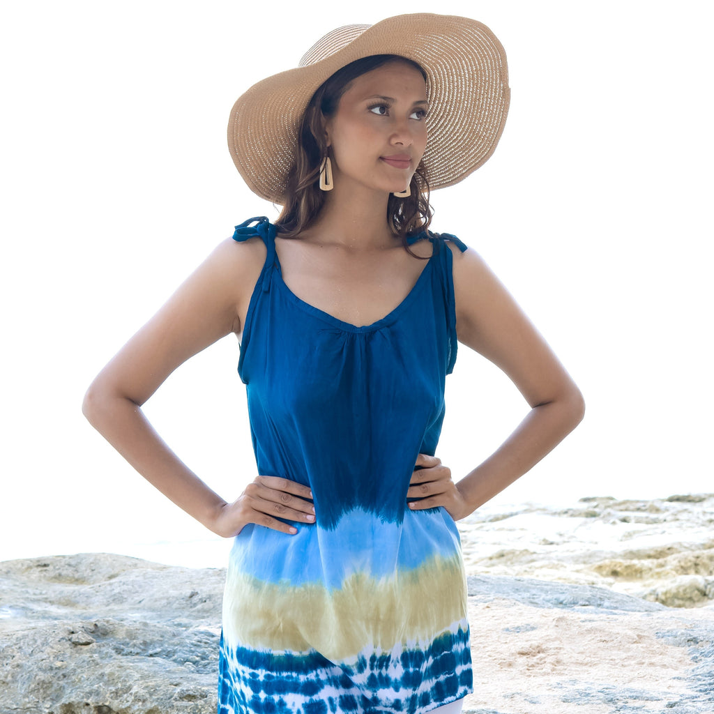 Beach Stripe Tie Dye Tank Top in Navy for Effortless Summer Style - Shopthatapp.ca