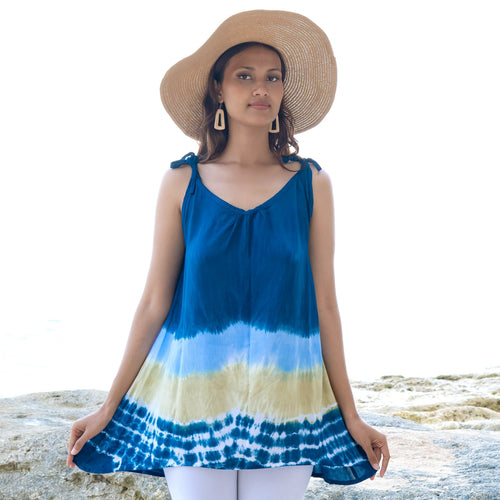 Beach Stripe Tie Dye Tank Top in Navy for Effortless Summer Style - Shopthatapp.ca