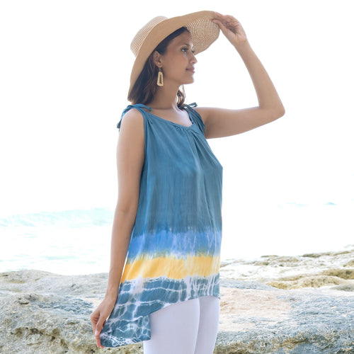 Beach Stripe Tie Dye Tank Top in Grey - Shopthatapp.ca