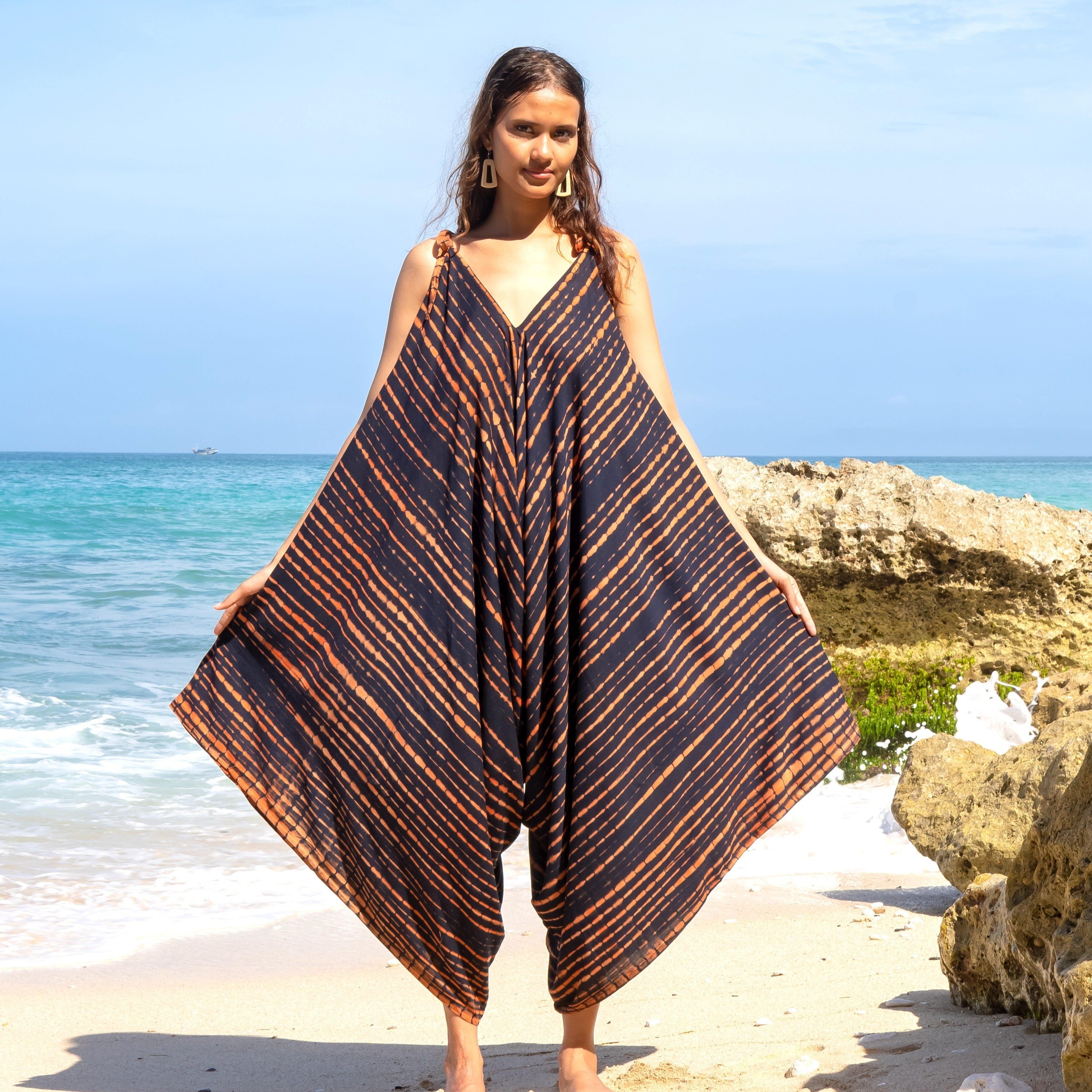 Romper in Orange Black Tie Dye - Must-Have Trendy Fashion Statement - Shopthatapp.ca