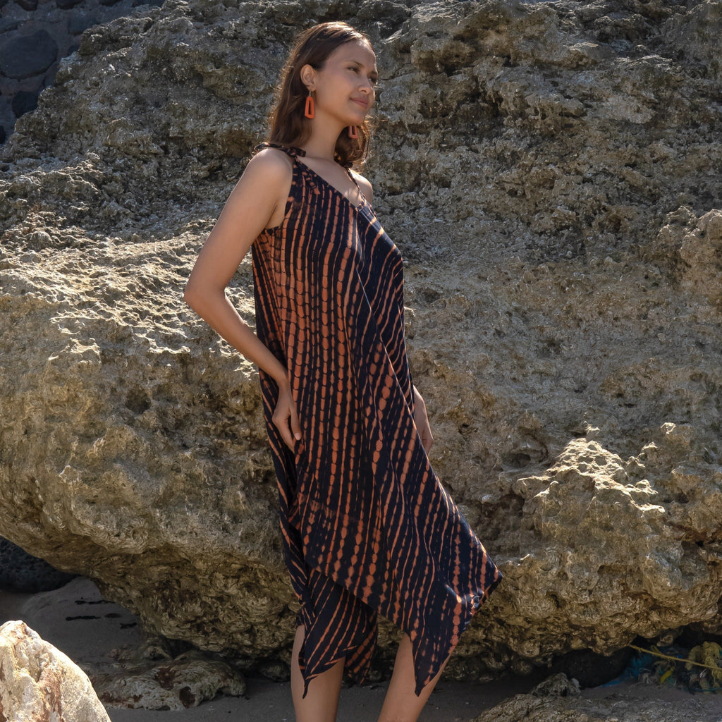 Handkerchief Dress Orange Black Tie Dye for Stylish Summer Vibes - Shopthatapp.ca
