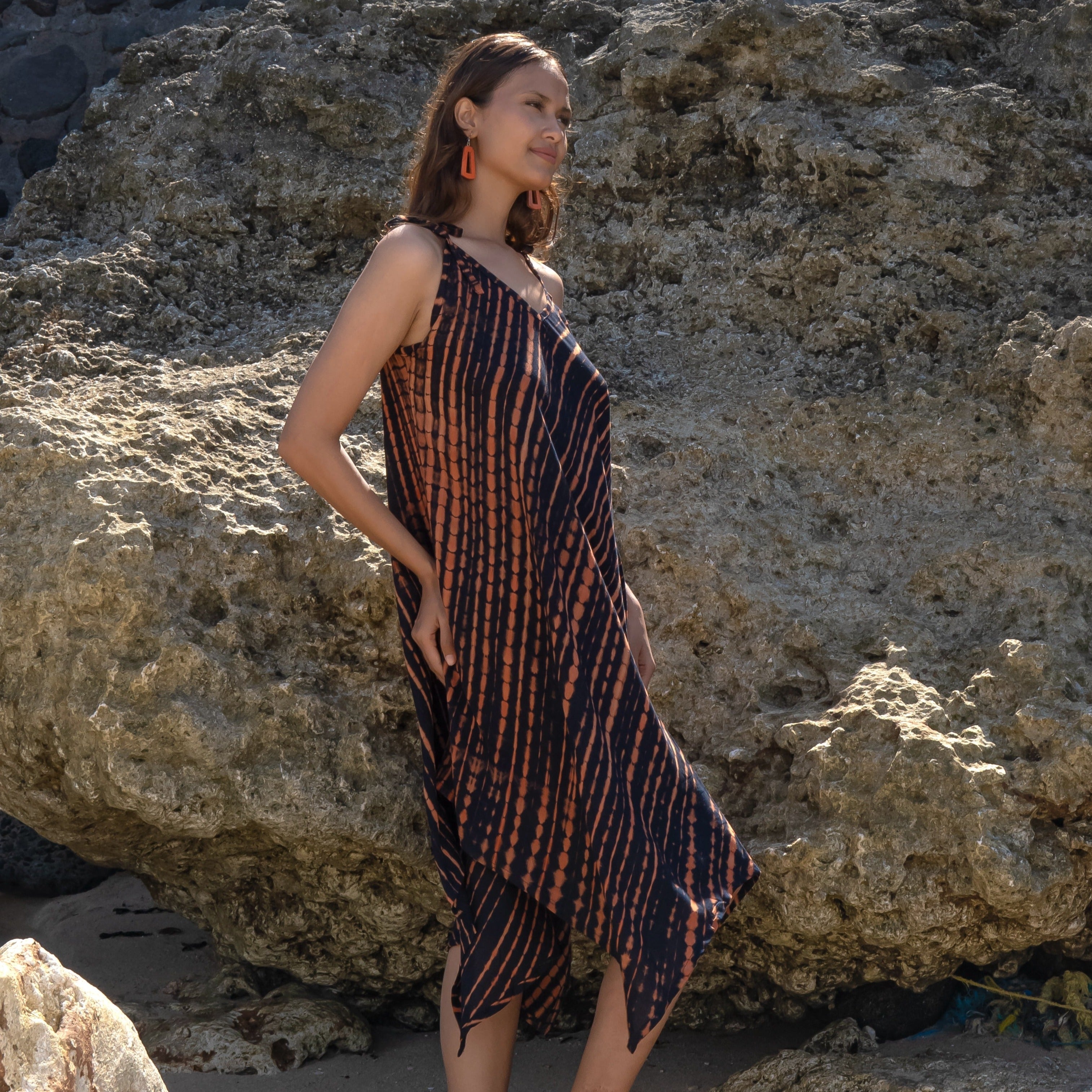 Handkerchief Dress Orange Black Tie Dye for Stylish Summer Vibes - Shopthatapp.ca