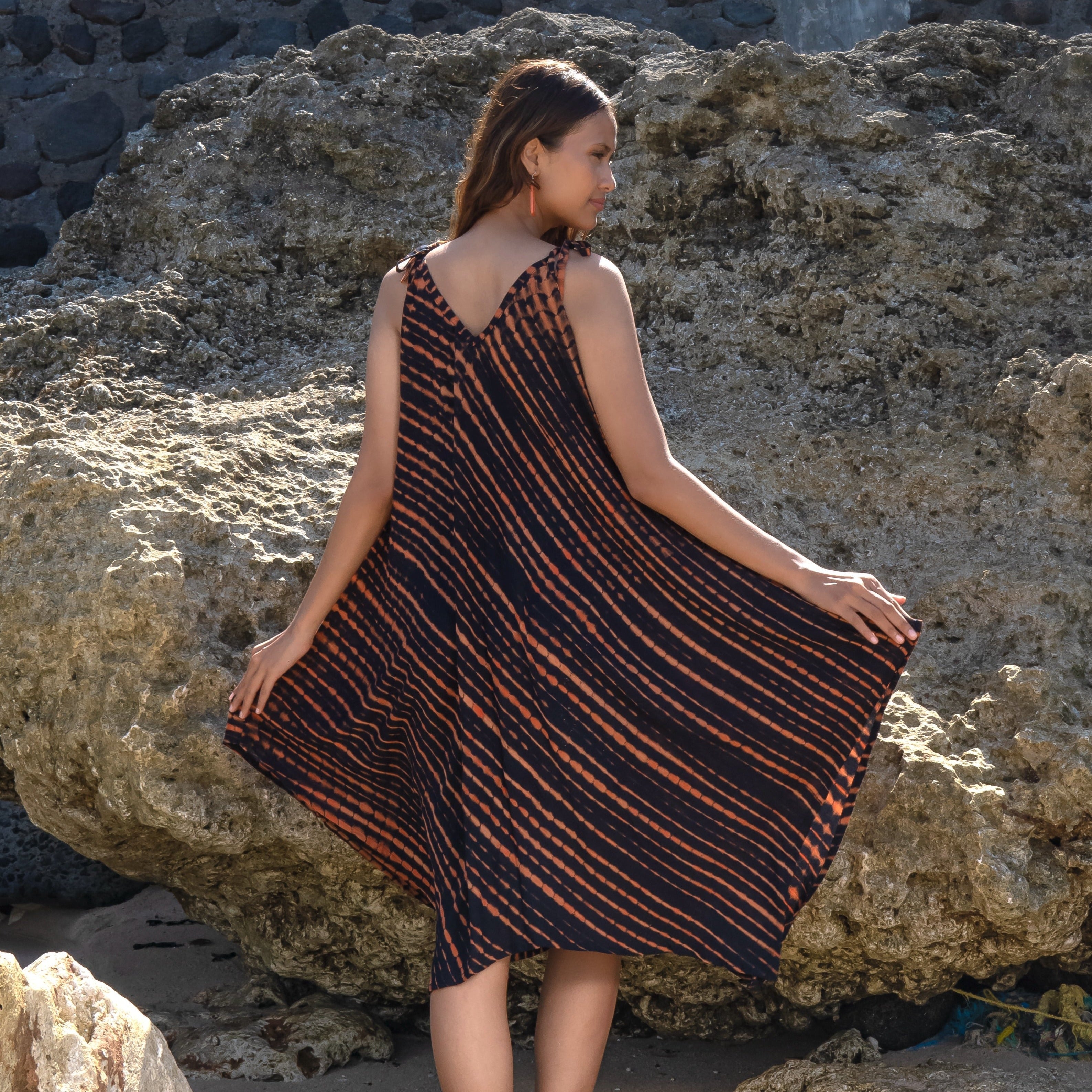 Handkerchief Dress Orange Black Tie Dye for Stylish Summer Vibes - Shopthatapp.ca
