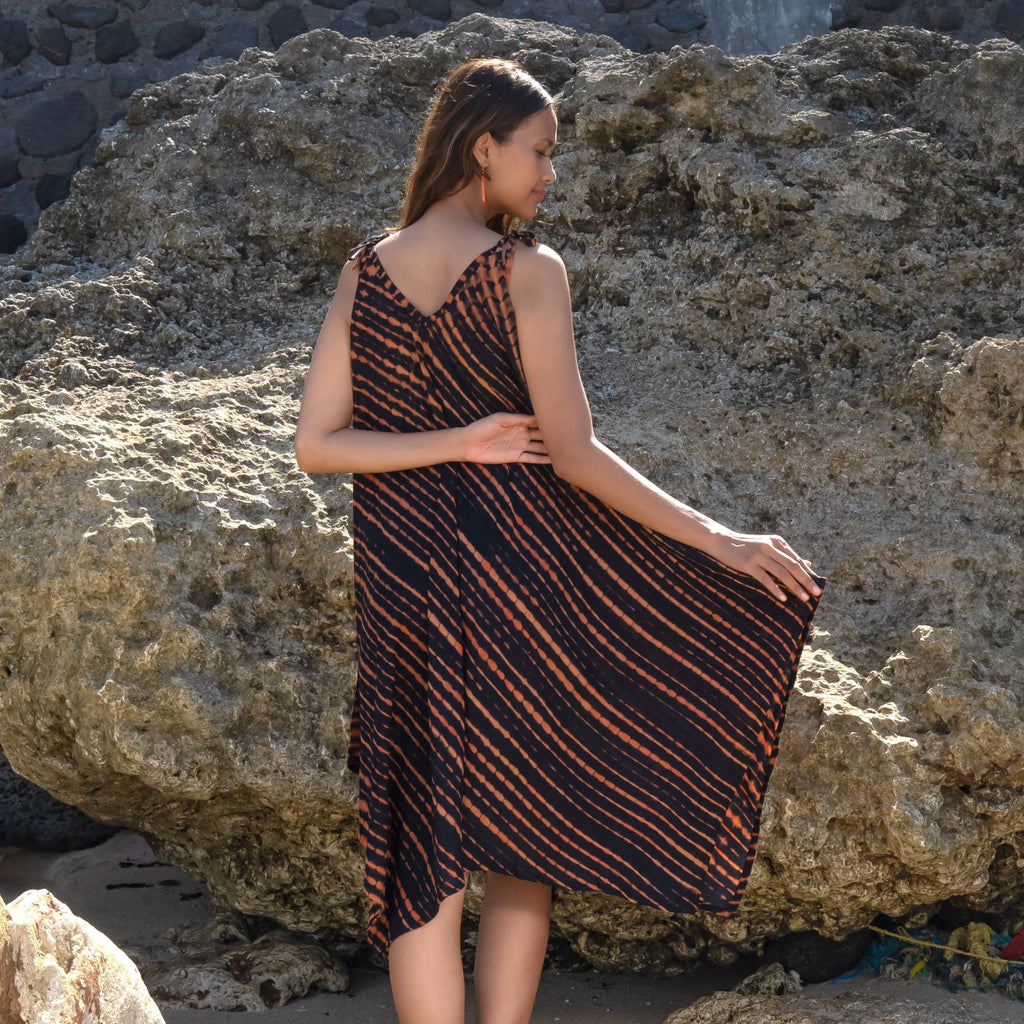 Handkerchief Dress Orange Black Tie Dye for Stylish Summer Vibes - Shopthatapp.ca