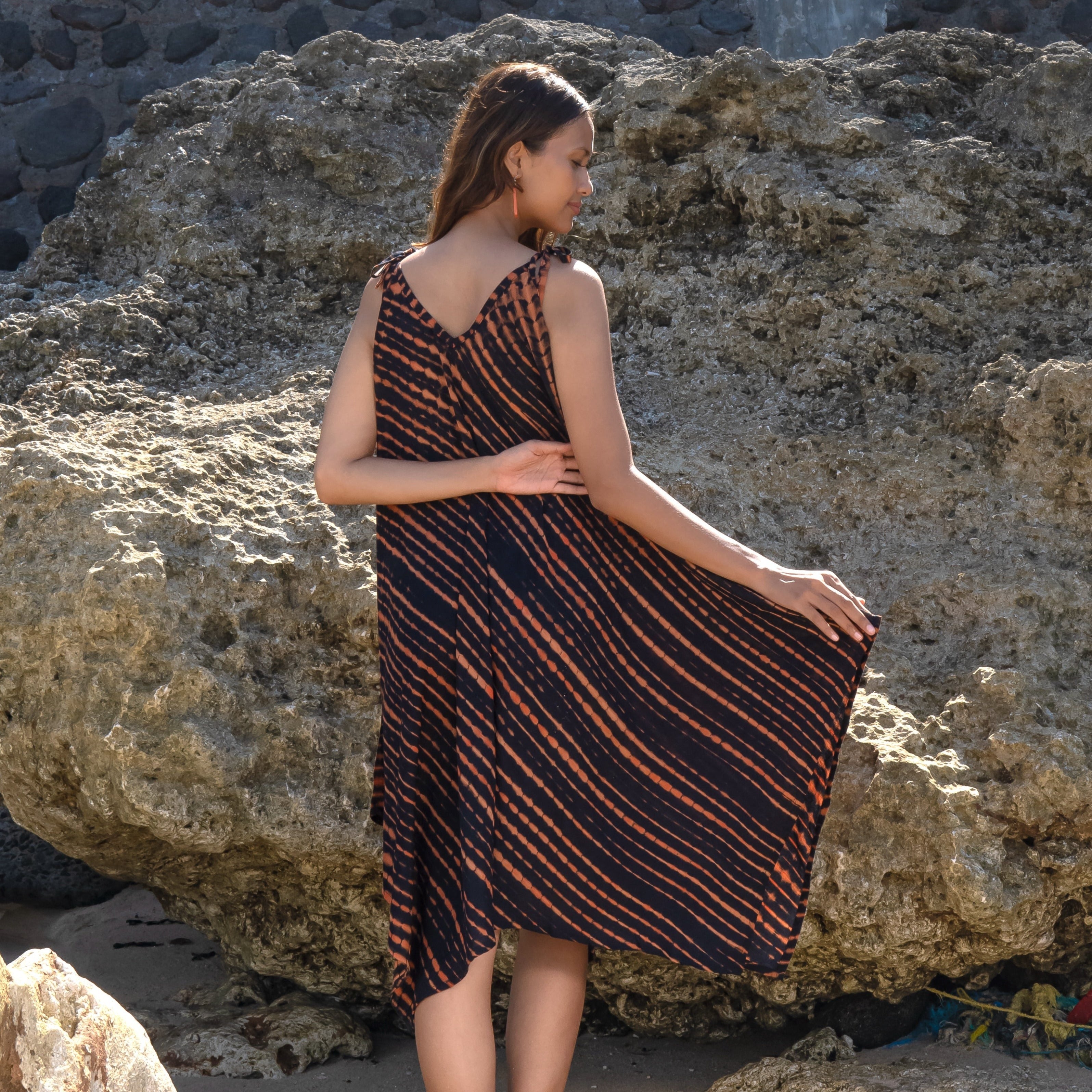 Handkerchief Dress Orange Black Tie Dye for Stylish Summer Vibes - Shopthatapp.ca