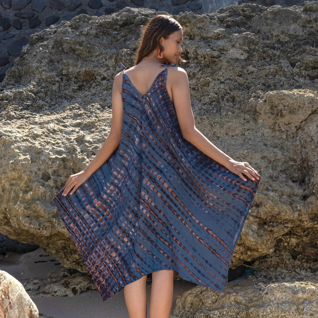 Handkerchief Denim Gold Tie Dye Dress - Shopthatapp.ca