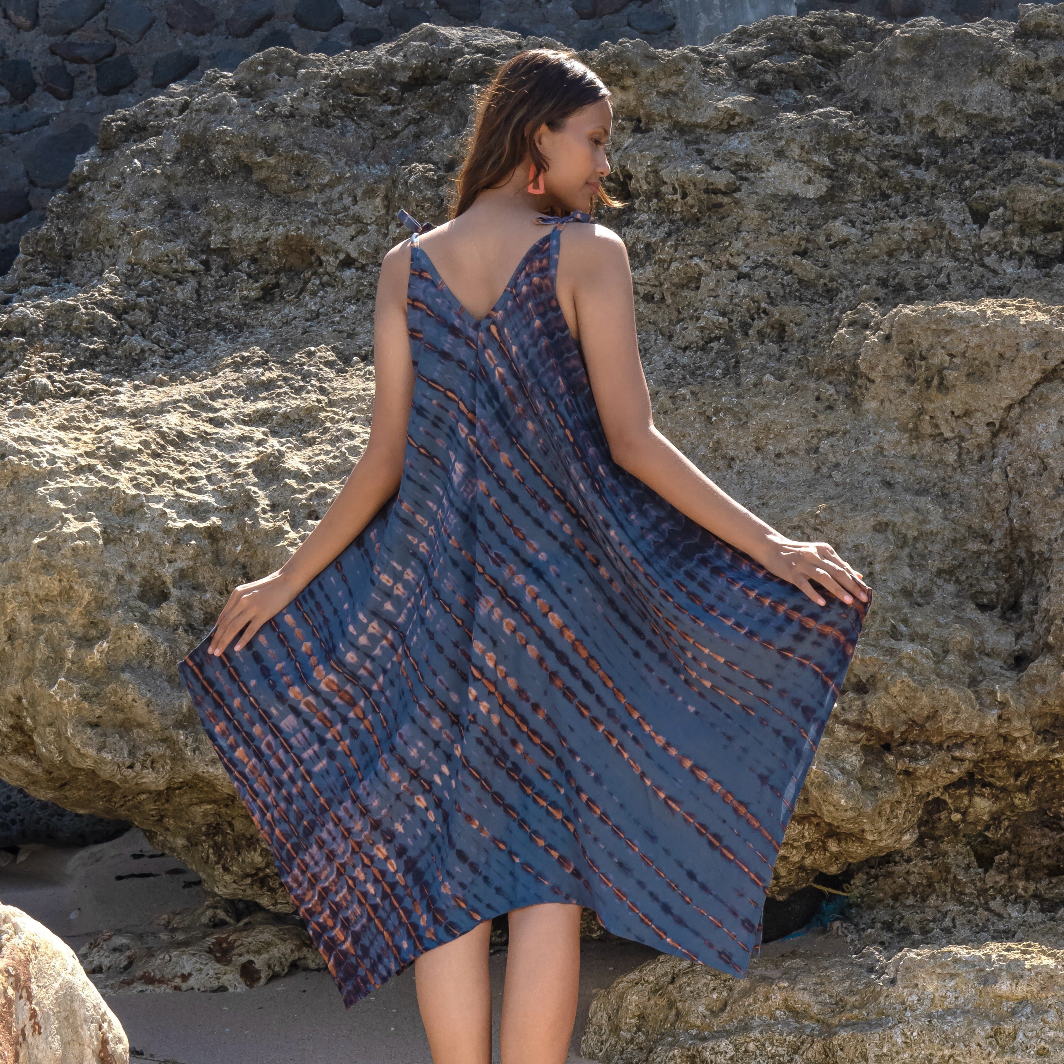 Handkerchief Denim Gold Tie Dye Dress - Shopthatapp.ca