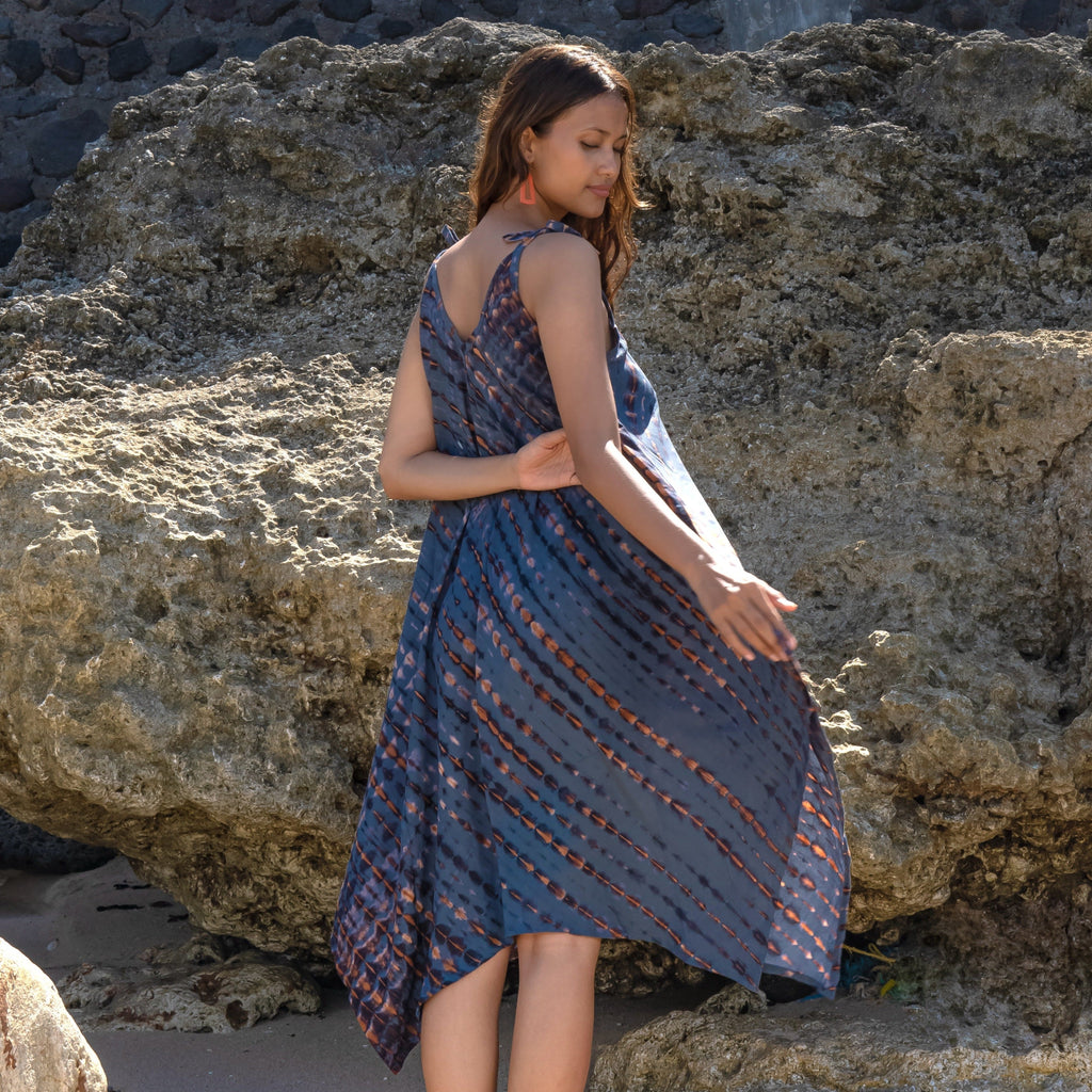 Handkerchief Denim Gold Tie Dye Dress - Shopthatapp.ca