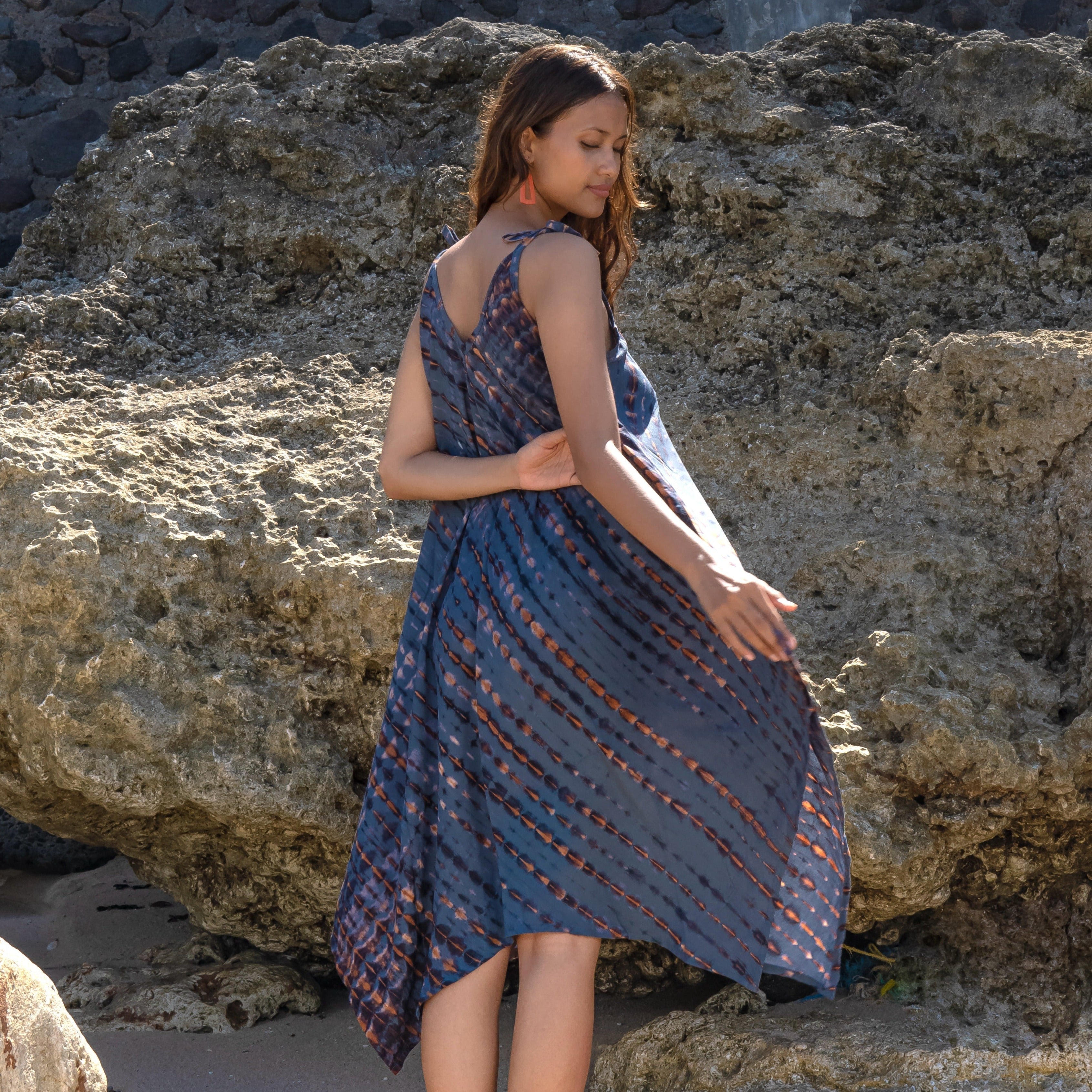Handkerchief Denim Gold Tie Dye Dress - Shopthatapp.ca