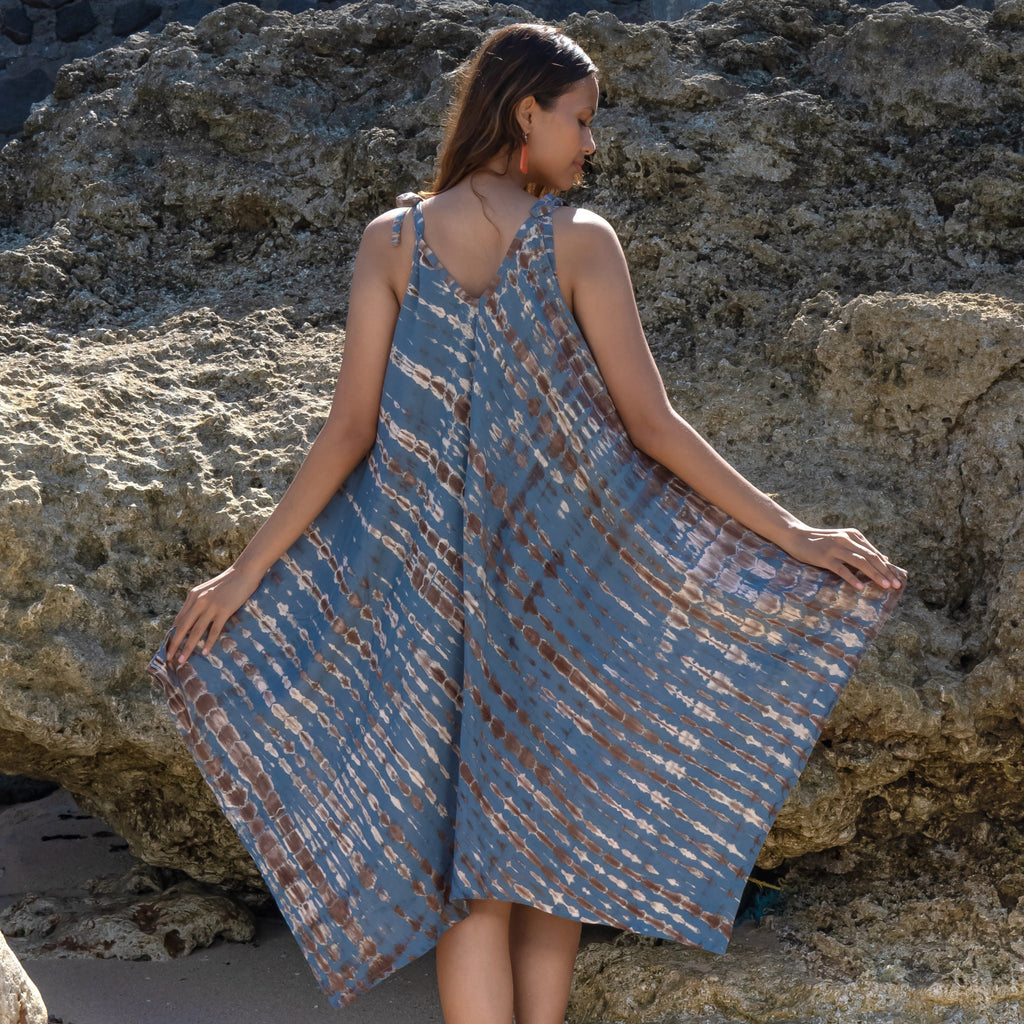 Handkerchief Dress Tan Grey Tie Dye - Stylish & Unique Fashion Statement - Shopthatapp.ca