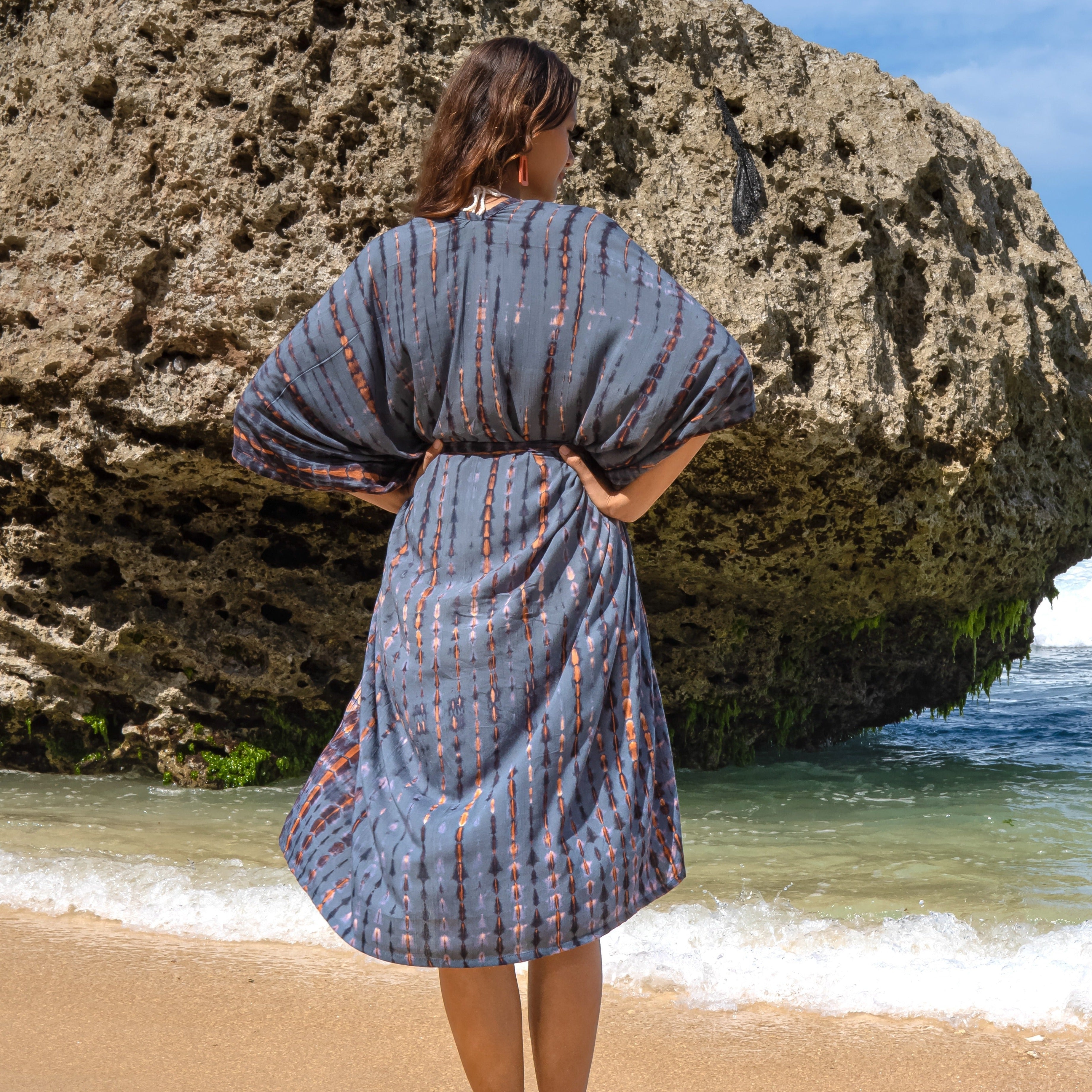 Long Denim Kimono in Denim & Gold Tie Dye - Shopthatapp.ca