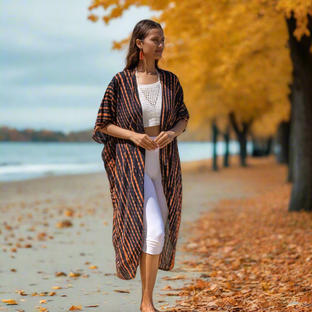 Long Kimono Tie Dye Orange Black - Essential Stylish Fashion Piece - Shopthatapp.ca
