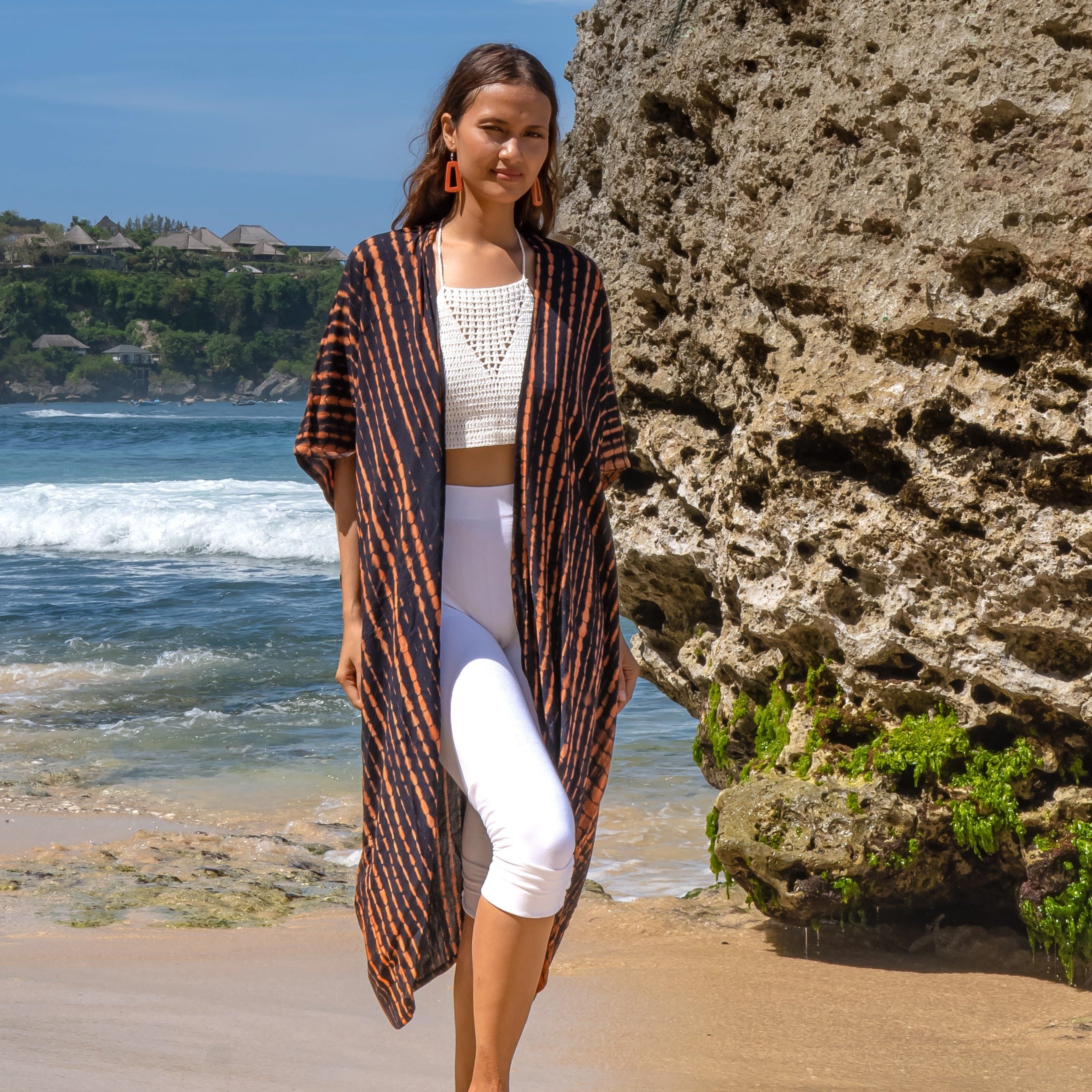Long Kimono Tie Dye Orange Black - Essential Stylish Fashion Piece - Shopthatapp.ca