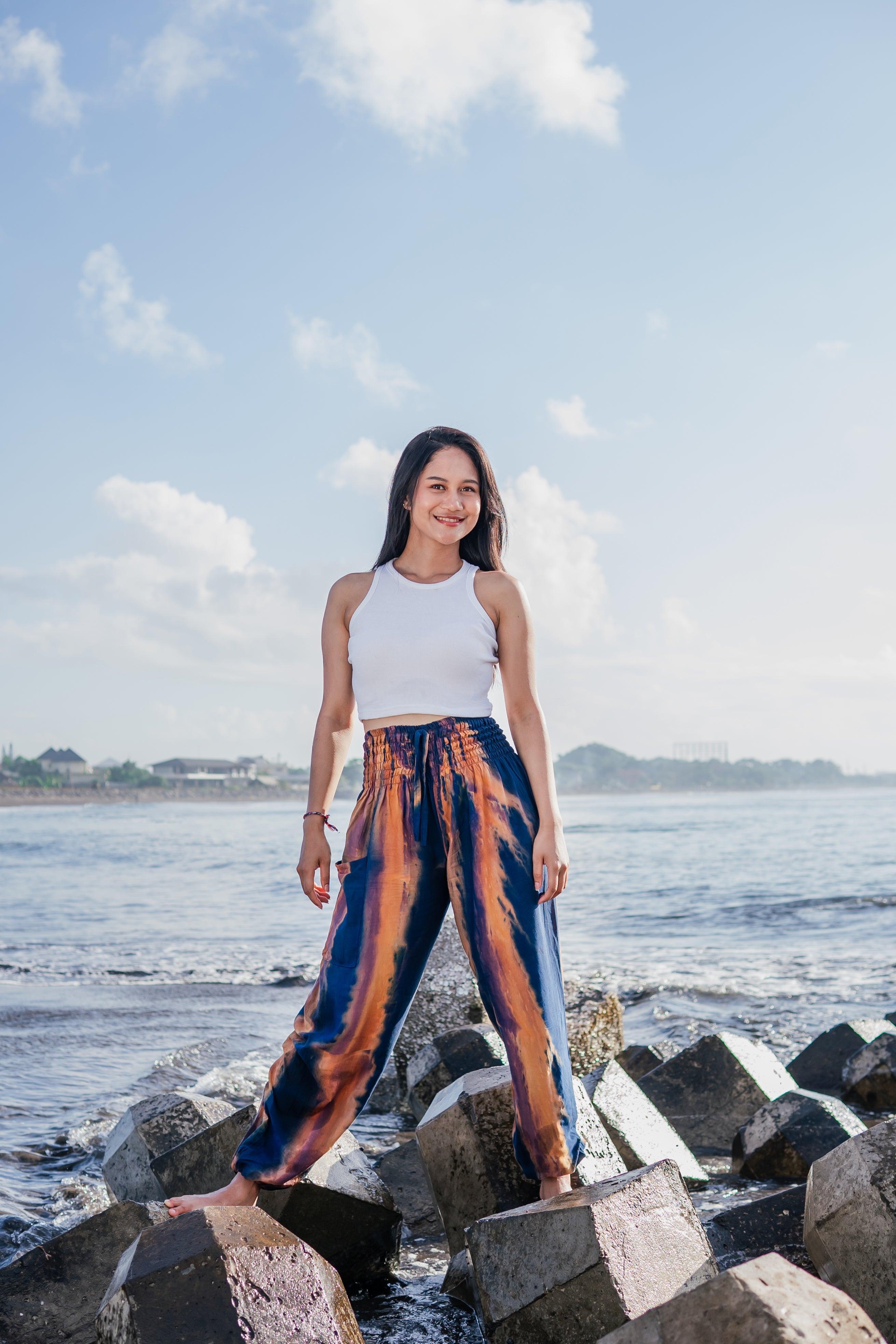 Navy Gold Tie Dye Pants - Abstract Bali Style for Ultimate Comfort - Shopthatapp.ca