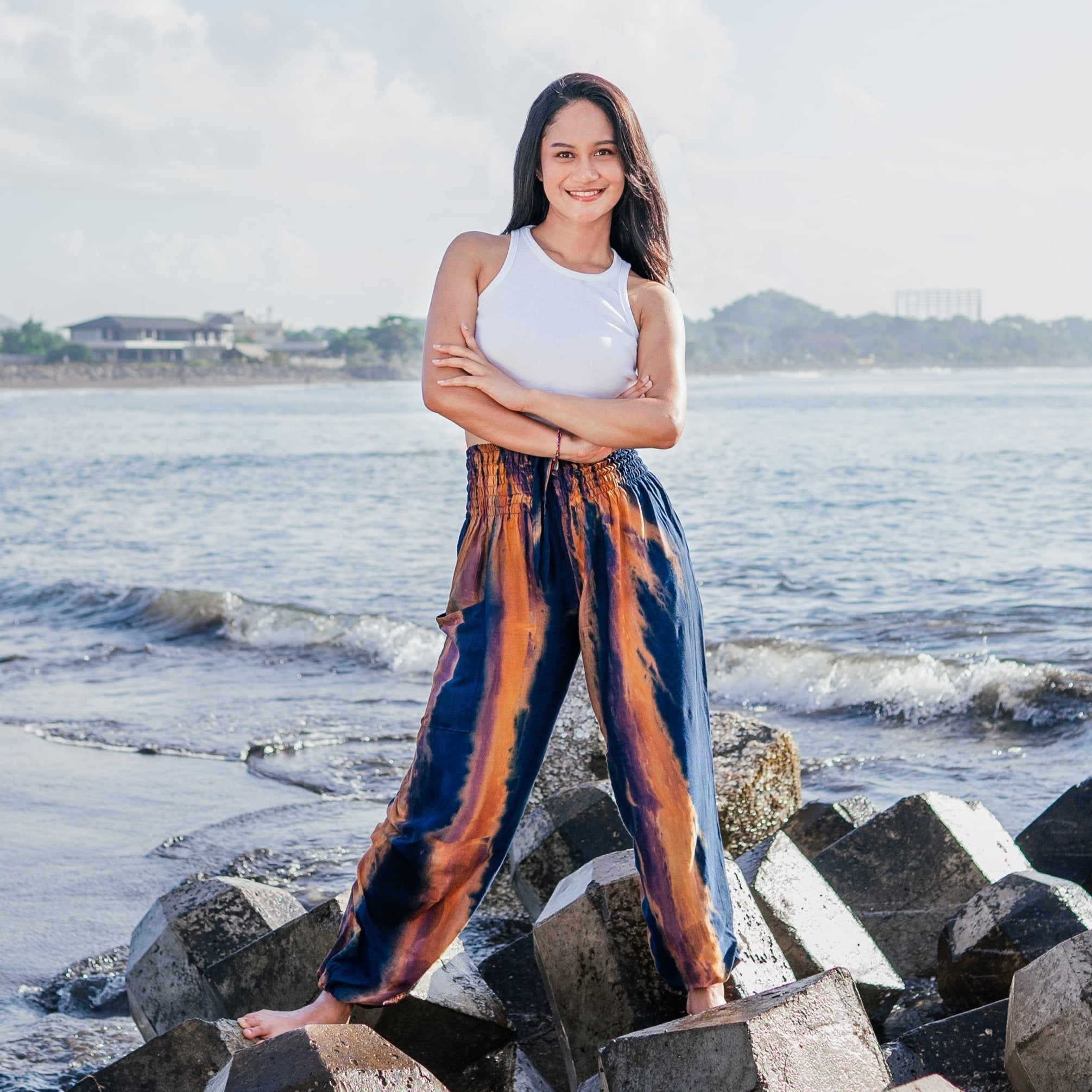 Navy Gold Tie Dye Pants - Abstract Bali Style for Ultimate Comfort - Shopthatapp.ca