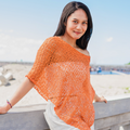 Short Popcorn Knit Poncho - Orange - Shopthatapp.ca